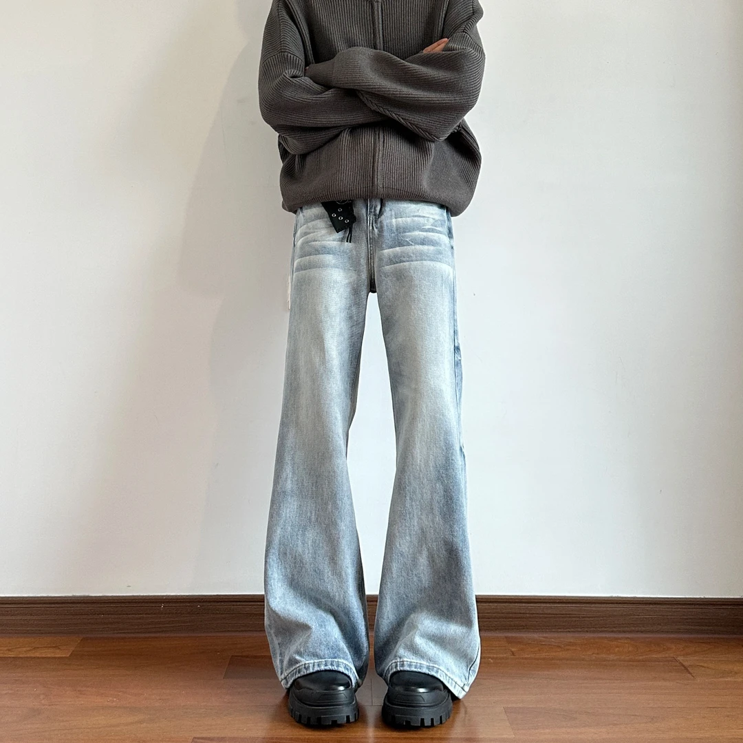 麻瓜兄弟水洗浅蓝微喇牛仔裤男士春秋宽松休闲显瘦美式潮牌裤子