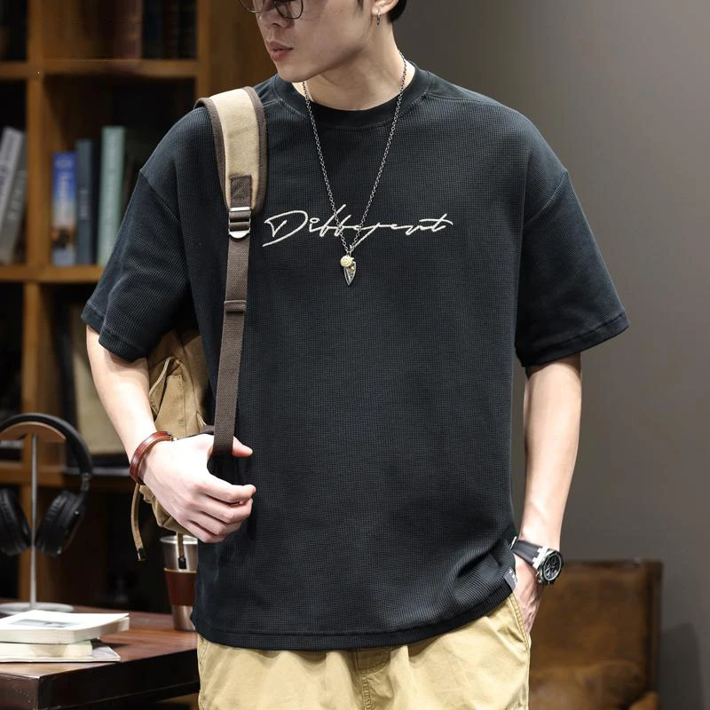 LEIGHZ/雷茨美式重磅肌理感短袖男士夏季新款宽松字母休闲男装t恤