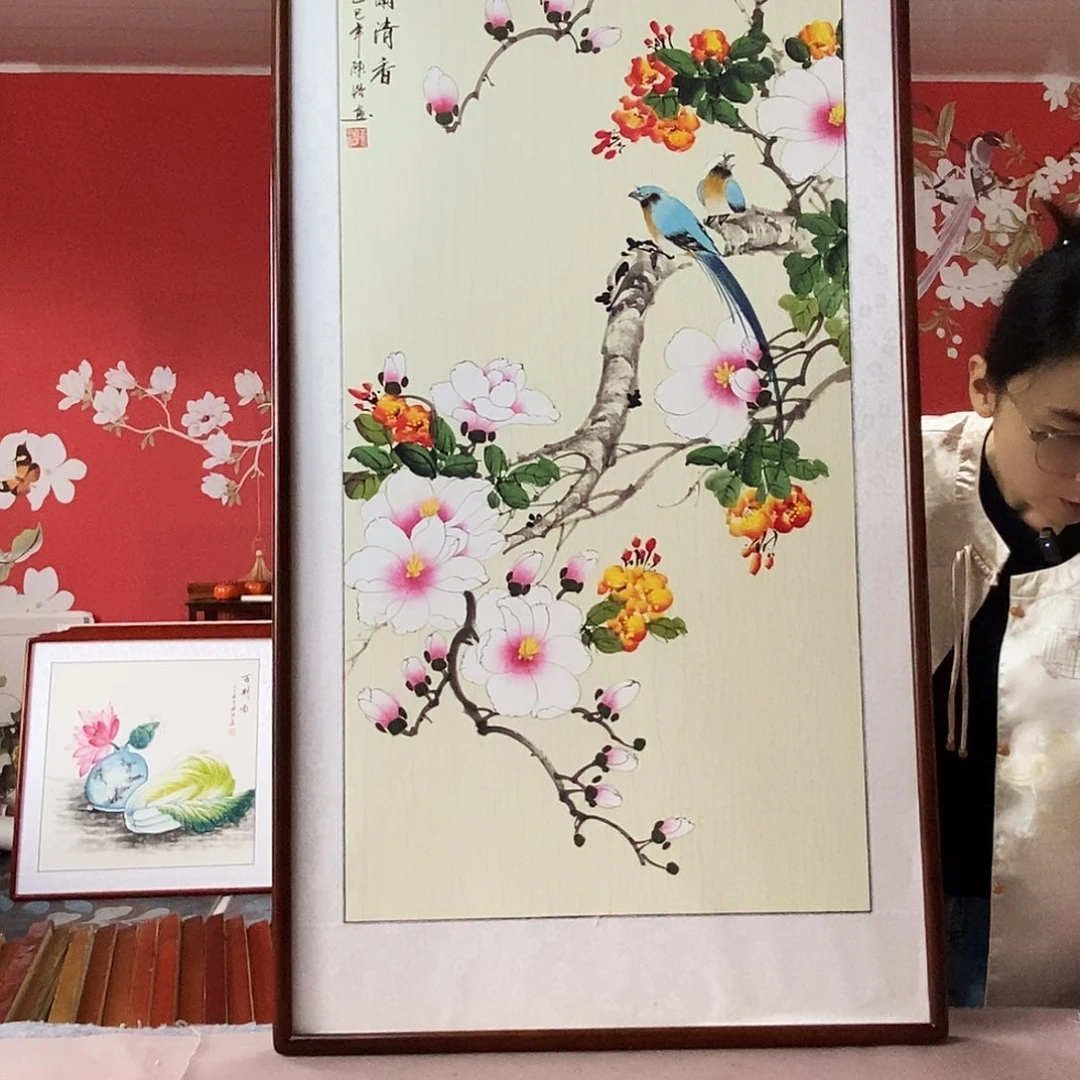 国画手写手绘国画作品带框包邮62✖️122