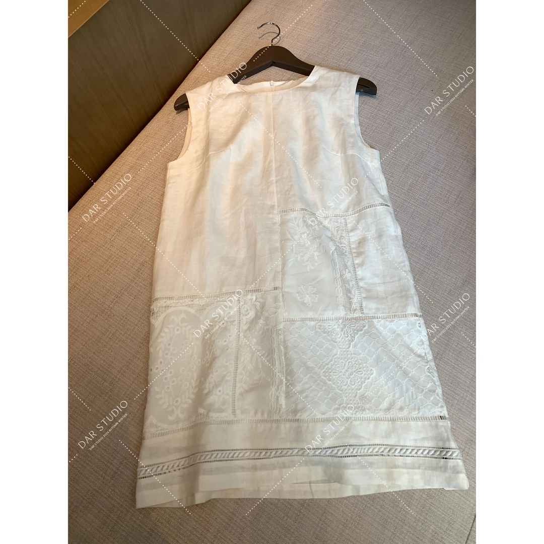 DAR STUDIO 深圳货【西雅图】100亚麻夏季新款镂空无袖连衣裙 25101