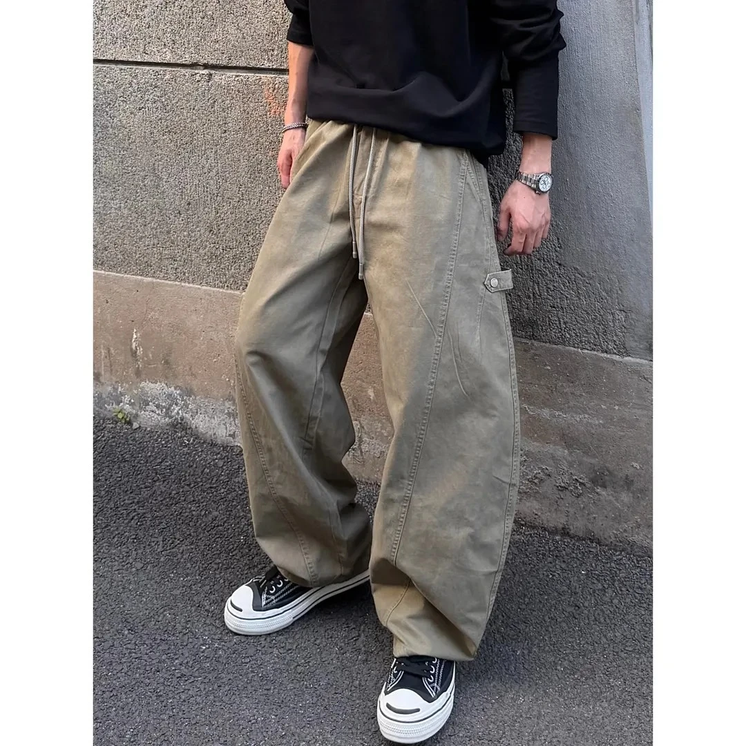 秋冬季美式休闲长裤弯刀裤潮流水洗做旧伐木直筒宽松型薄款休闲裤