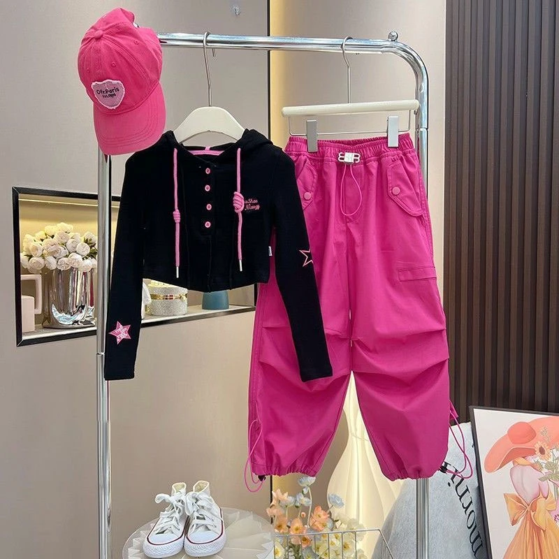 女童春秋套装时尚洋气2025新款中大童长袖连秋冬女装纯色通勤套装