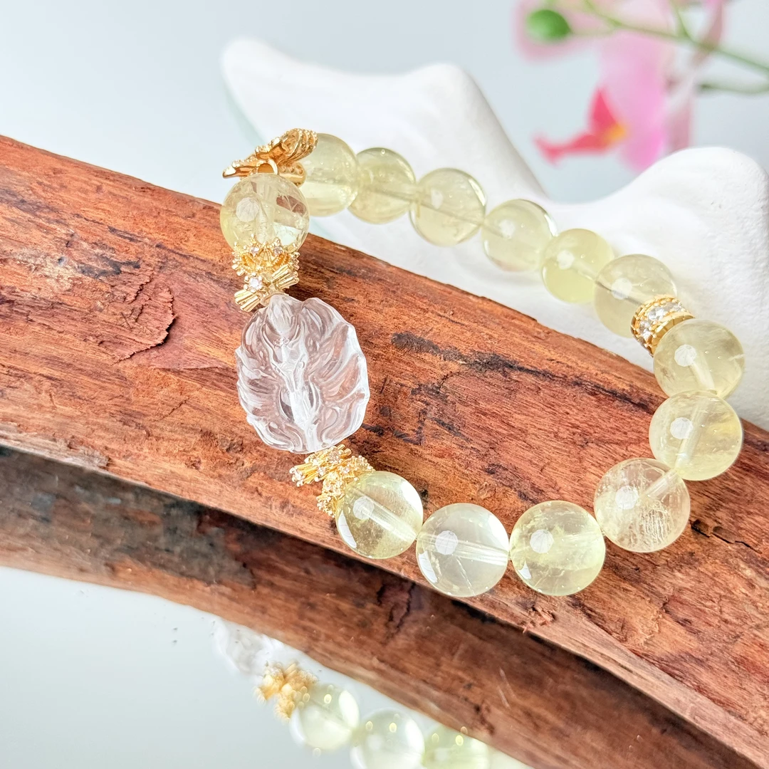 【黄米米】白水晶凤九牌黄水晶11-12mm手串面小仙多样性发其一