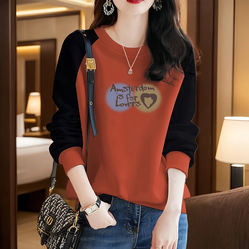 百搭大码韩版时尚洋气减龄圆领卫衣女秋冬新款宽松显瘦上衣外套女