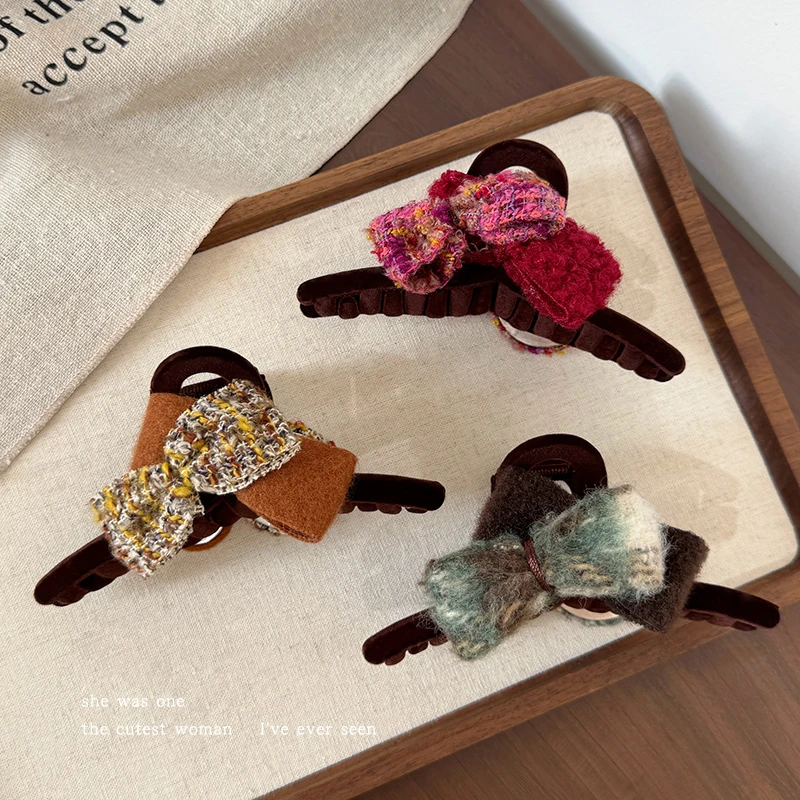 复古AB面蝴蝶结发夹女2025新款高端鲨鱼夹后脑勺盘发卡小香风抓夹