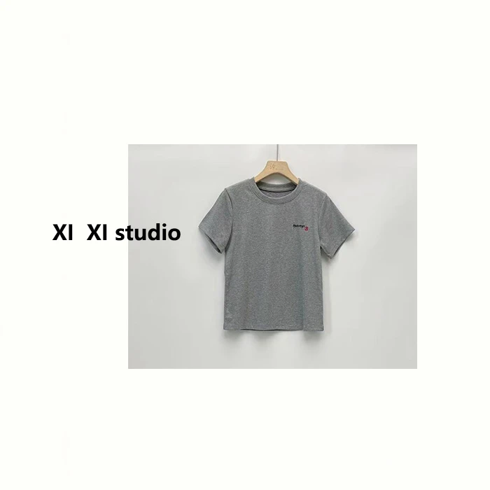 【汐汐女装】韩系小个子百搭纯色刺绣T恤 203