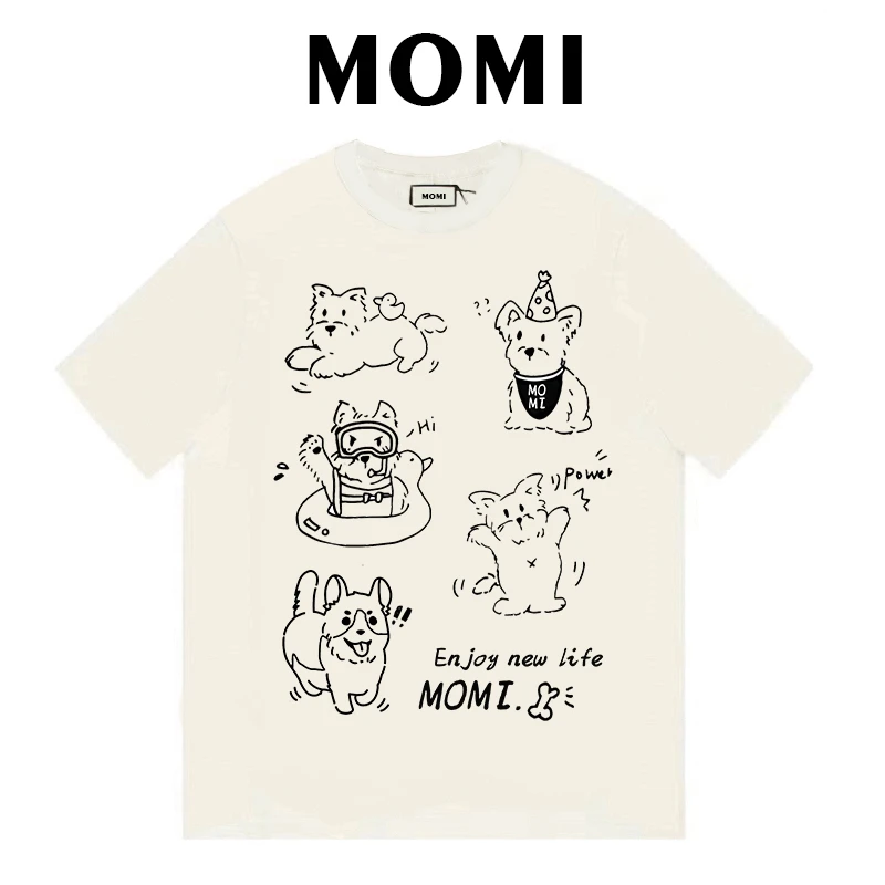 【MOMI】现货！卡通约克夏260克纯棉重磅短袖女男宽松休闲百搭T恤