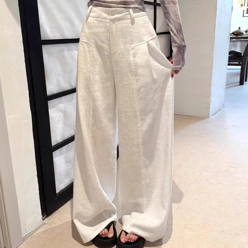 女士白色阔腿休闲裤子秋季季新款裤子大码显瘦宽松慵懒风女直筒裤