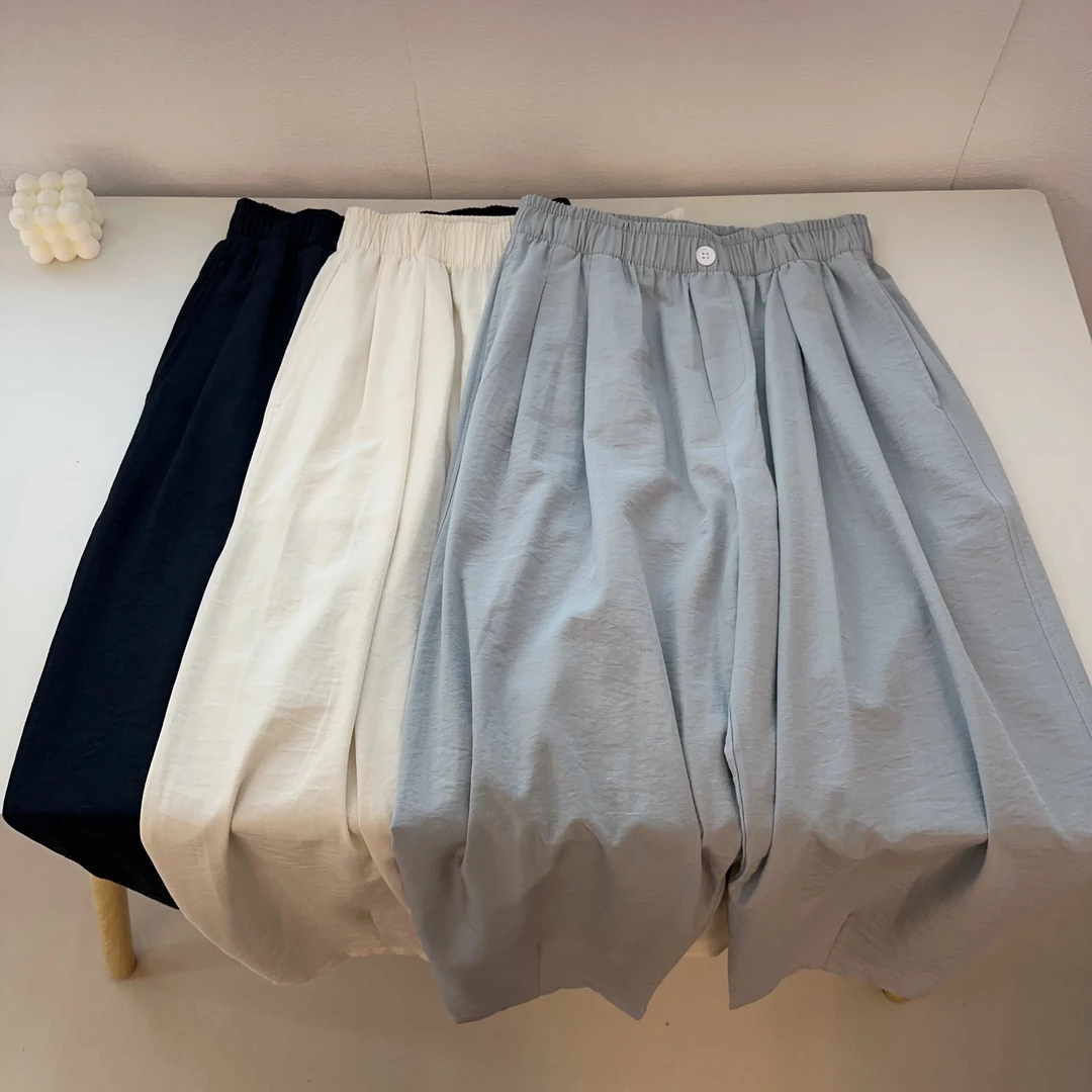 【扣子气球裤】韩版遮胯显瘦休闲奶奶裤松紧腰舒适百搭窄版九分裤女