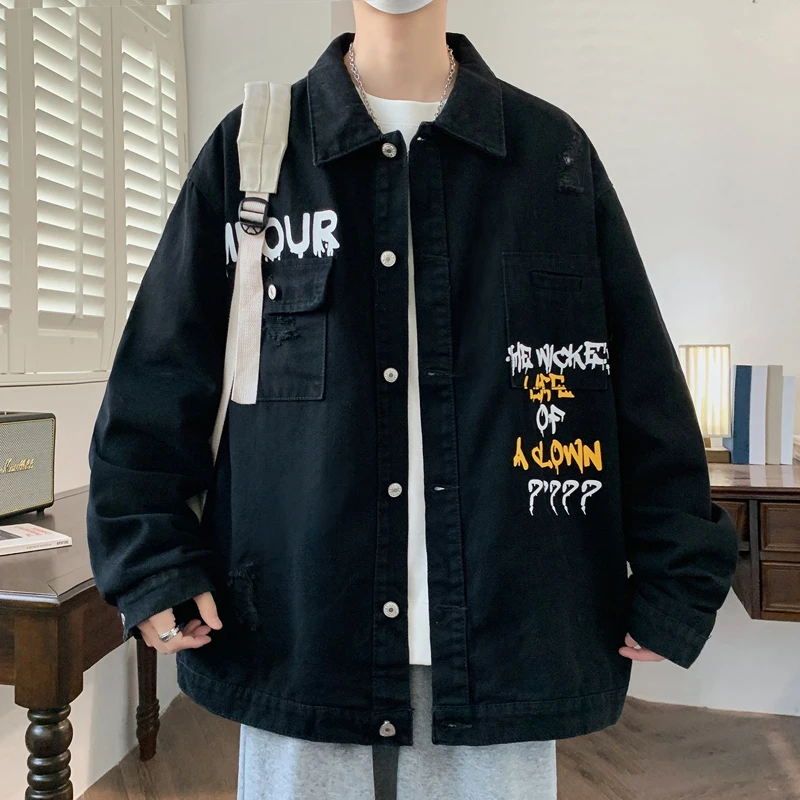 春秋款男孩12高中初学生13岁帅气夹克15大童男装假两件牛仔外套潮