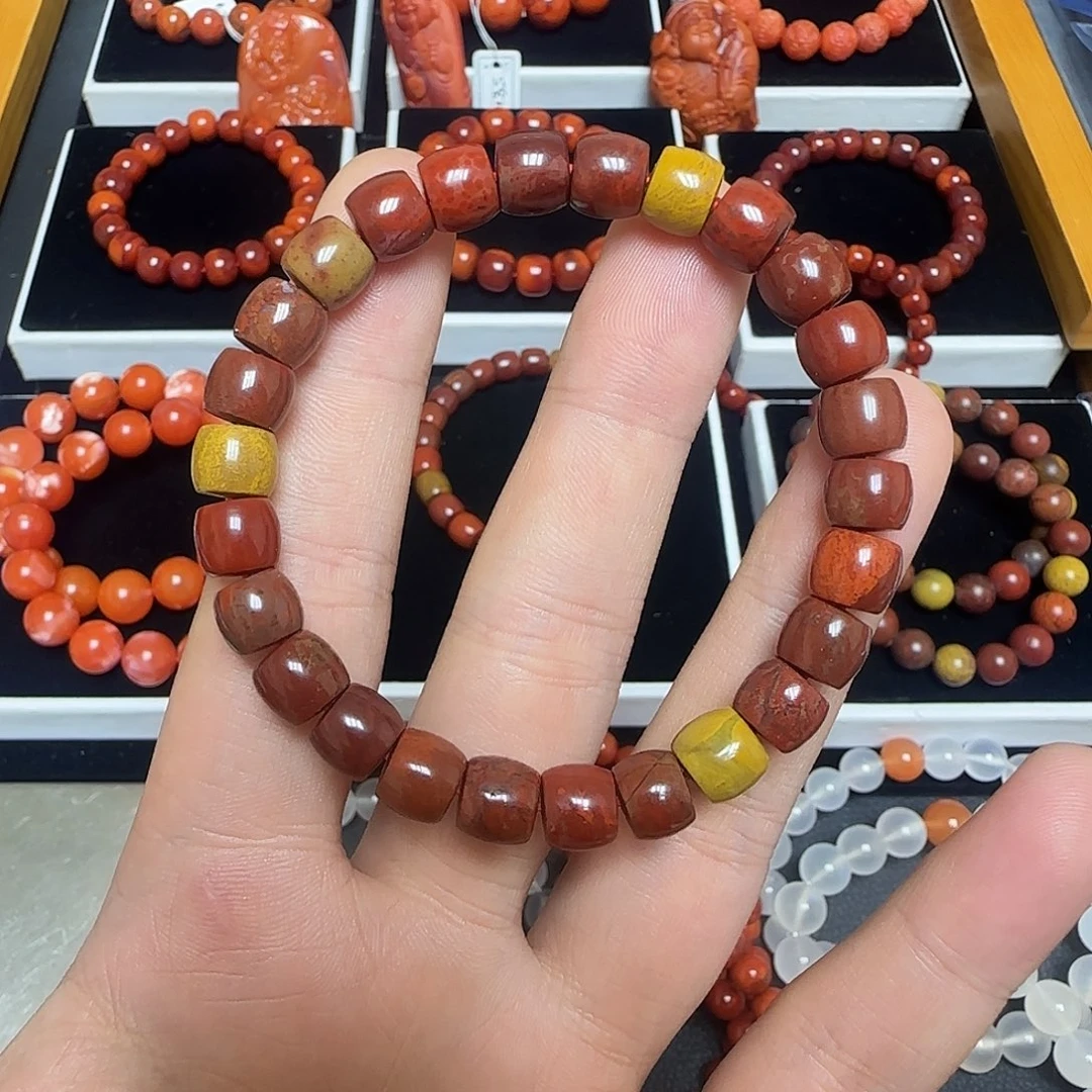 南红玛瑙未镶嵌川料瓦西包浆战国红直切手链8.5mm24.1g