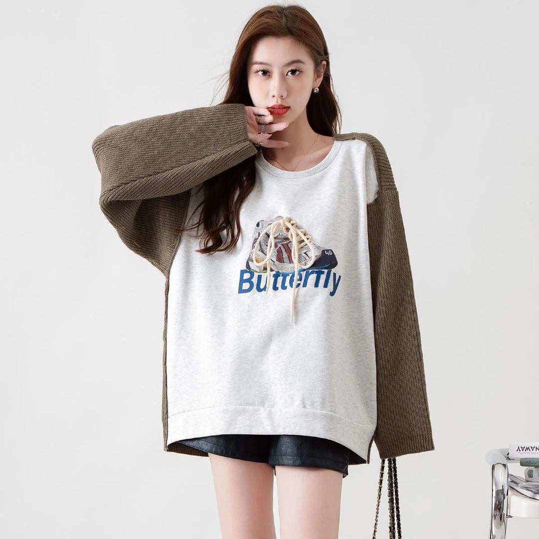 A261 圆领薄款拼接毛衣