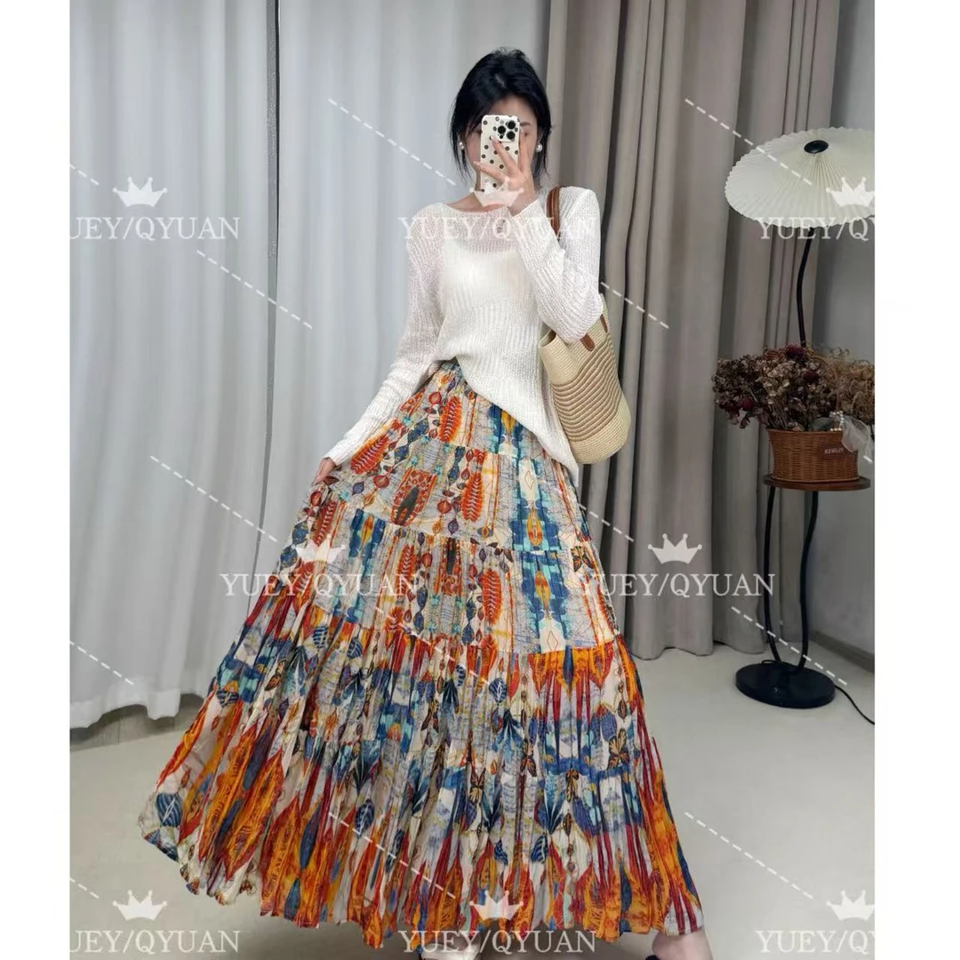 【假日】2025夏季新款大裙摆碎花半身裙复古高腰显瘦长裙