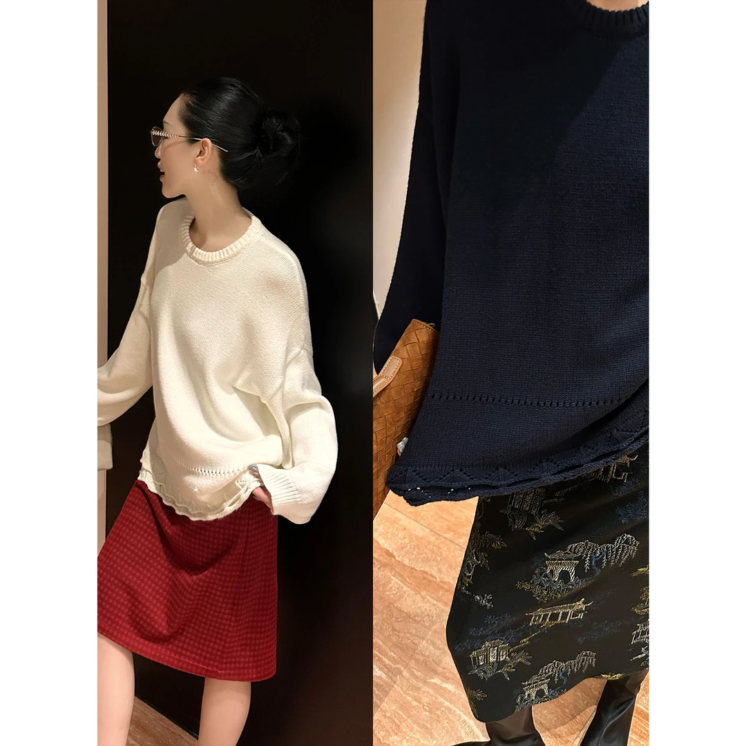 AME  多元优雅毛衣   文艺风慵懒风宽松显瘦针织毛衣ZD11SMYL896