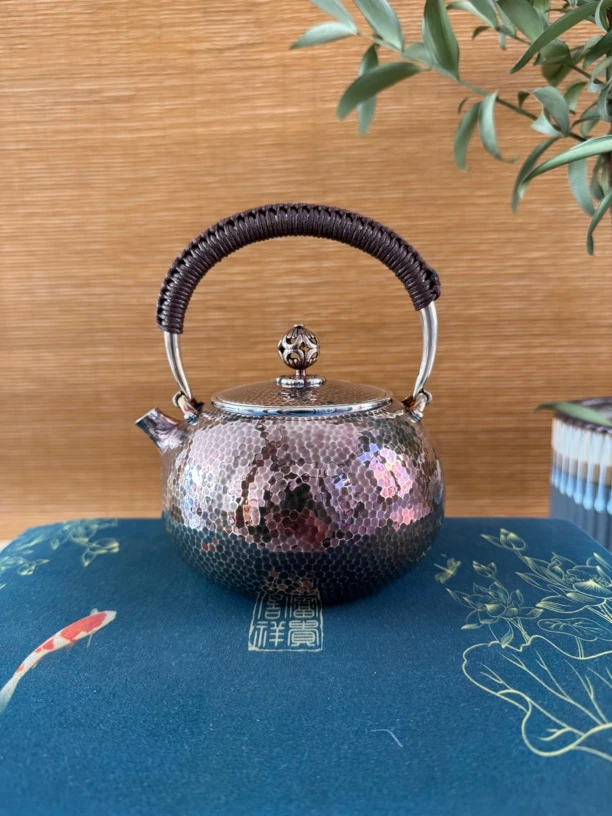 纯银999锤纹紫色煮水壶