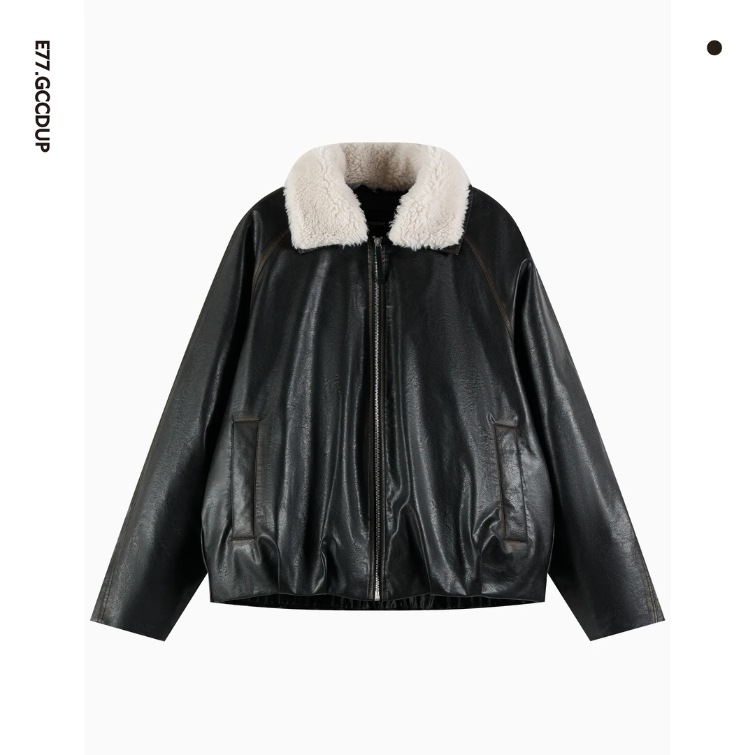 GCCDUPE77『冰岛叙事』90白鹅绒擦色植鞣软皮可拆卸毛领皮衣羽绒