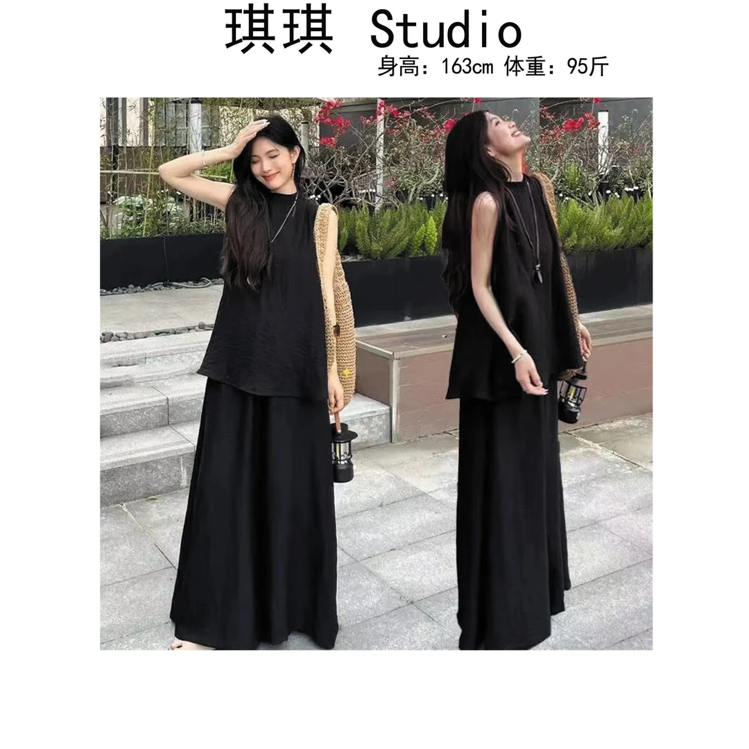 《琪琪家》夏季新款甜美洋气立领无袖上衣休闲裤减龄两件套2072-CS