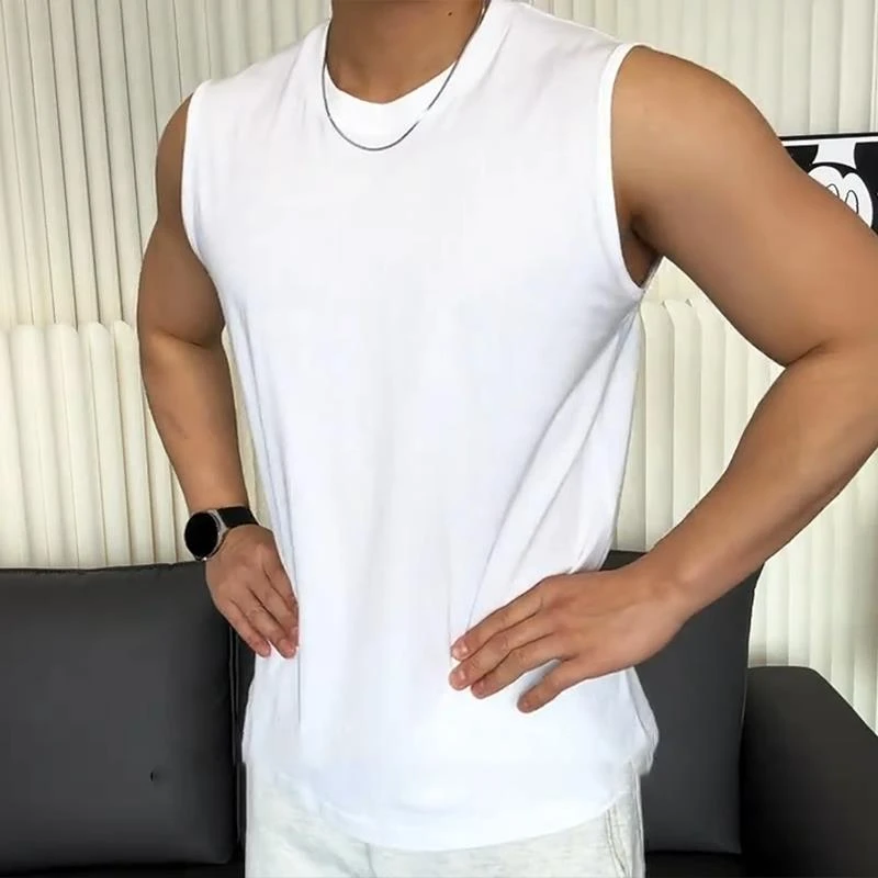 白色优质运动健身背心男款夏季重磅无袖t恤显肌肉训练服坎肩汗衫