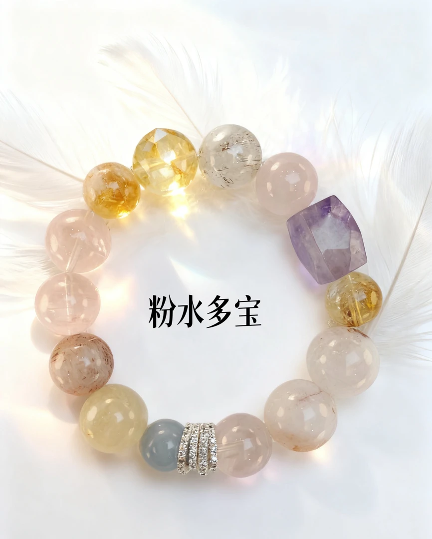 【米露露】纯天然水晶多宝红胶花大颗15＋紫水晶＋粉水晶全能手串礼物