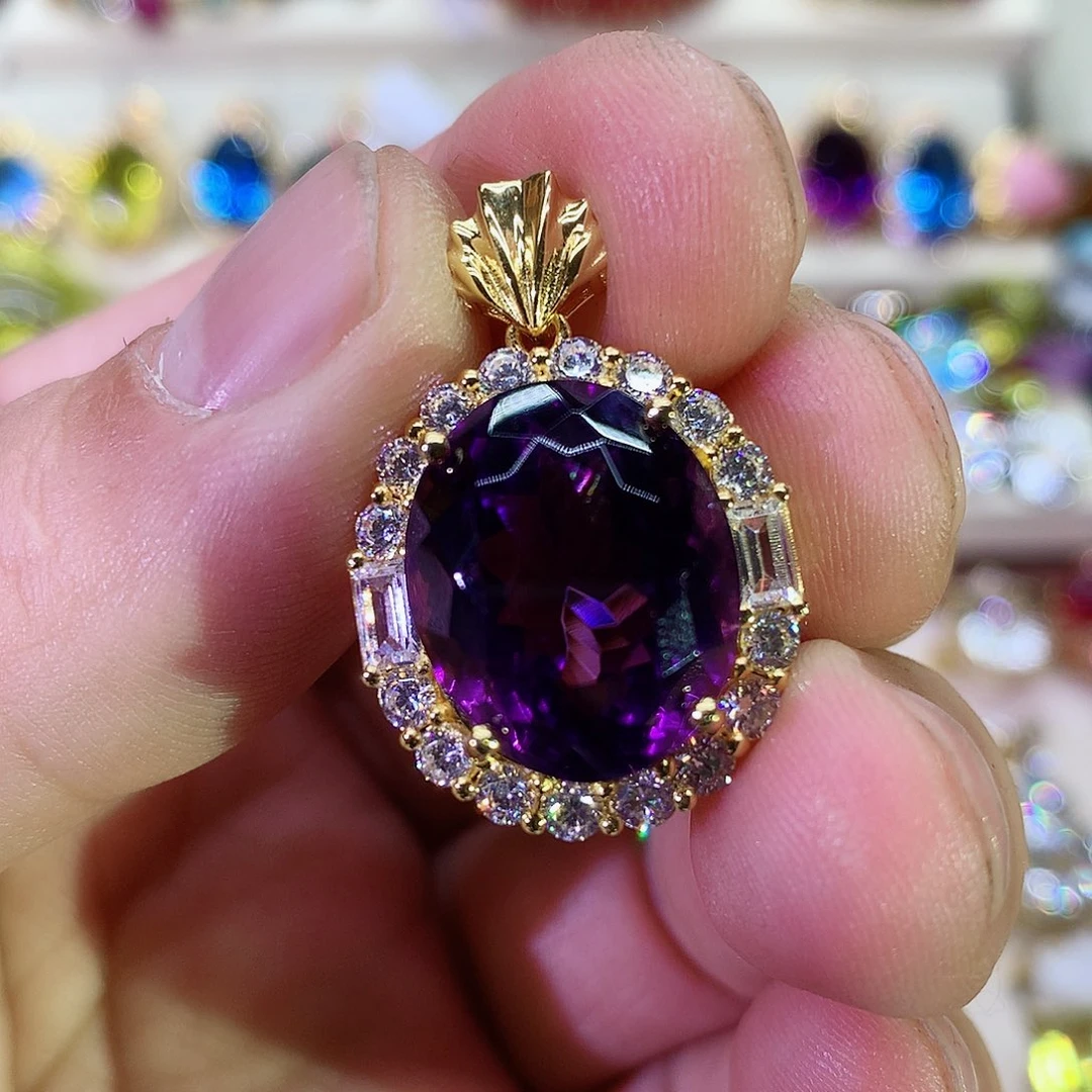 紫晶颈饰银S925镀金镶嵌每****梓