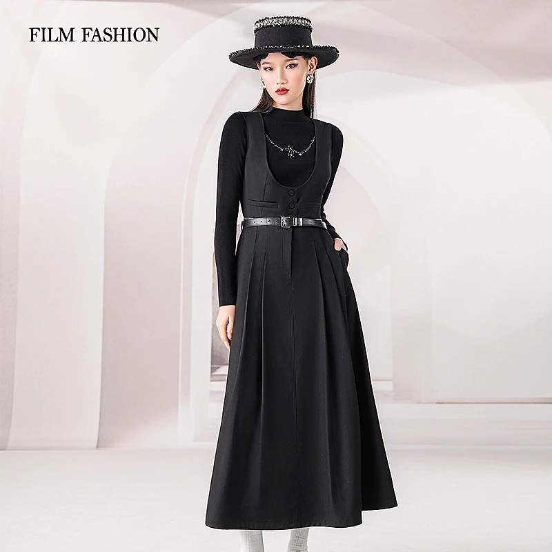 一电影一时装时尚通勤显瘦气质百搭特工连衣裙（两件套）FEIL141673