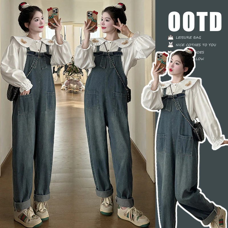 2025孕妇背带裤春秋款新款孕妇装春装休闲牛仔裤外穿连体吊带裤子