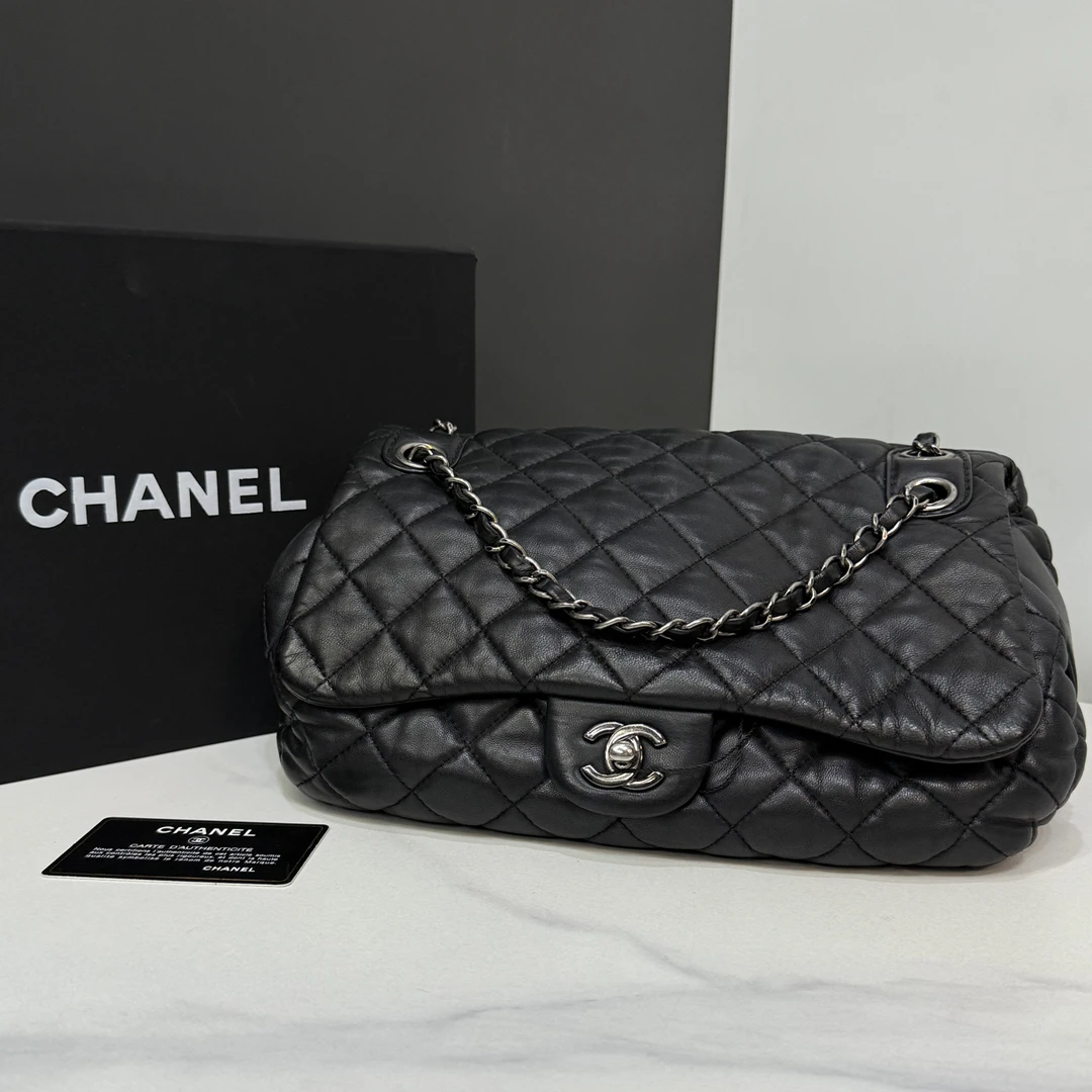 95新 Chanel/香奈儿 黑银泡芙南瓜链条包18开卡29Cm/HK51210801