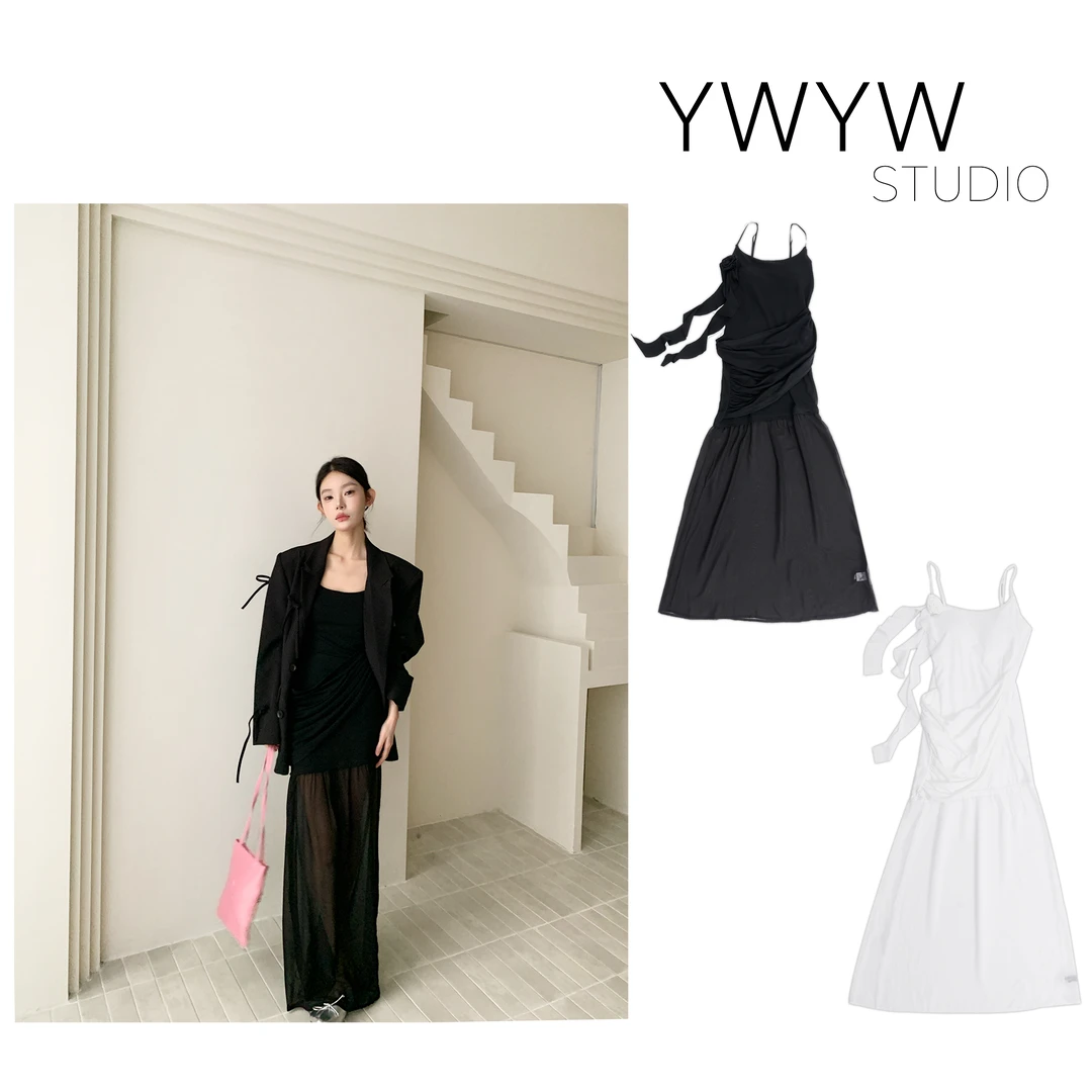 【YWYW25S/S】春季纯欲层次感收腰牛奶丝吊带连衣长裙3907