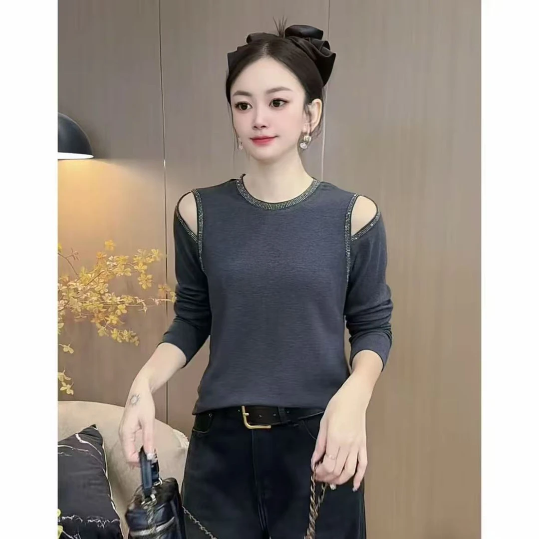 【8311】新品漏肩烫钻显瘦时尚气质上衣