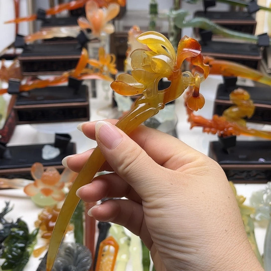 蓝***花蛇纹石玉未镶嵌岫玉发簪