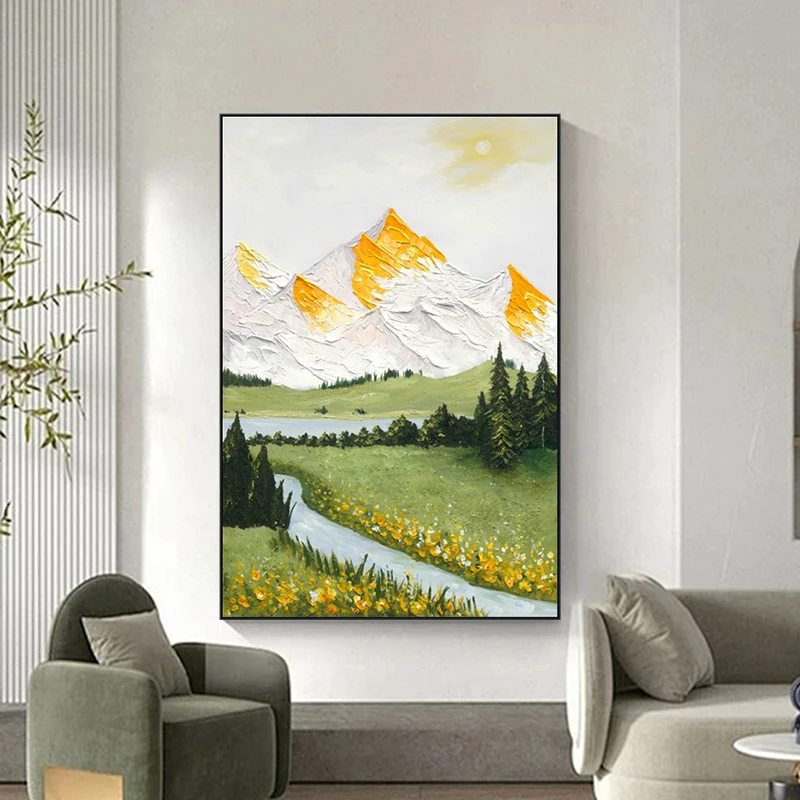 日照金山手工玄关客厅沙发背景墙山水装饰画