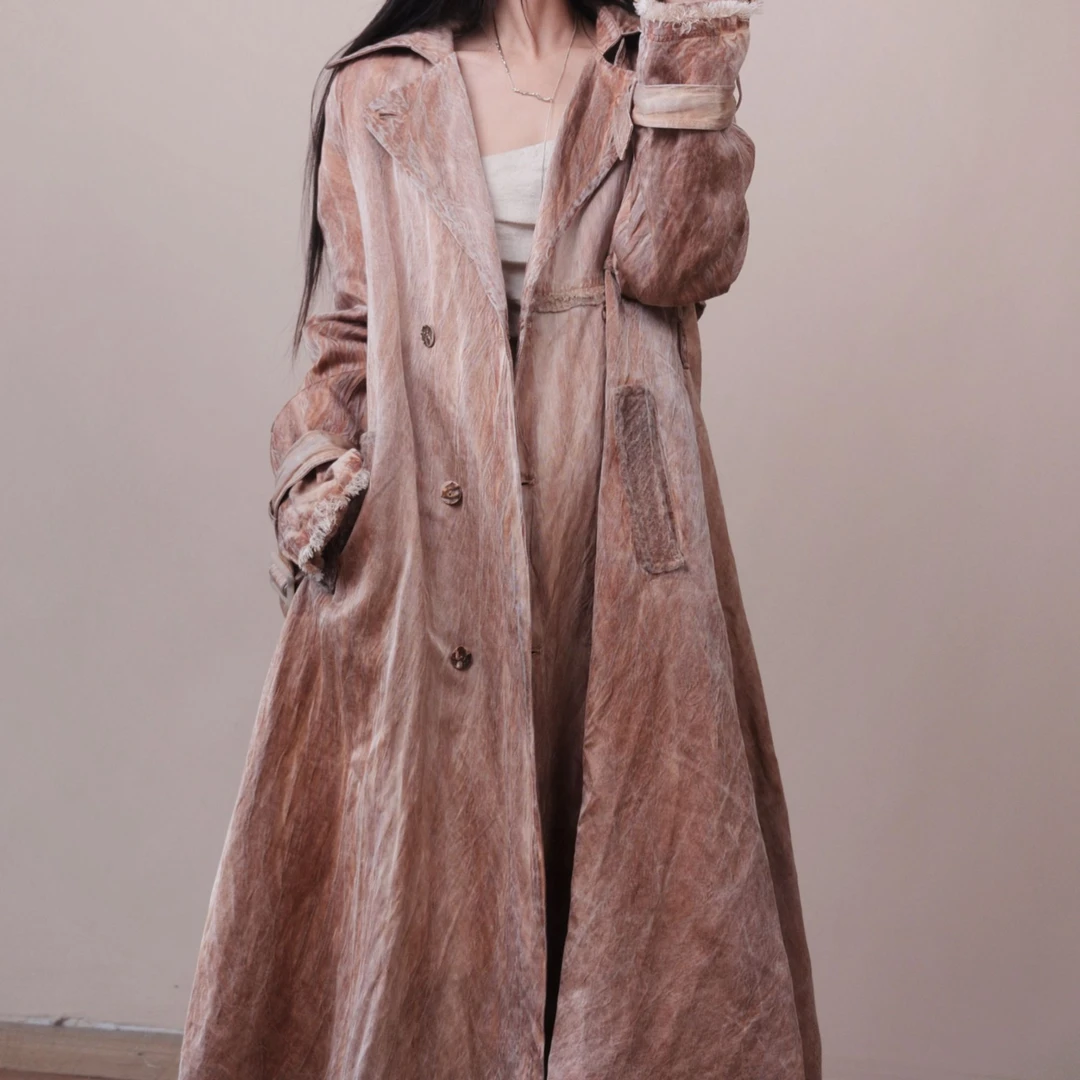 弥挲AH312322-3禅意清冷感水墨晕染金属丝风衣时尚气质设计师