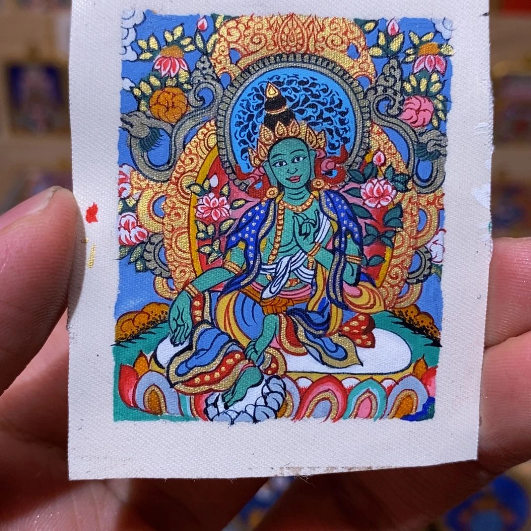 意***1吊坠绿度母纯手绘唐卡