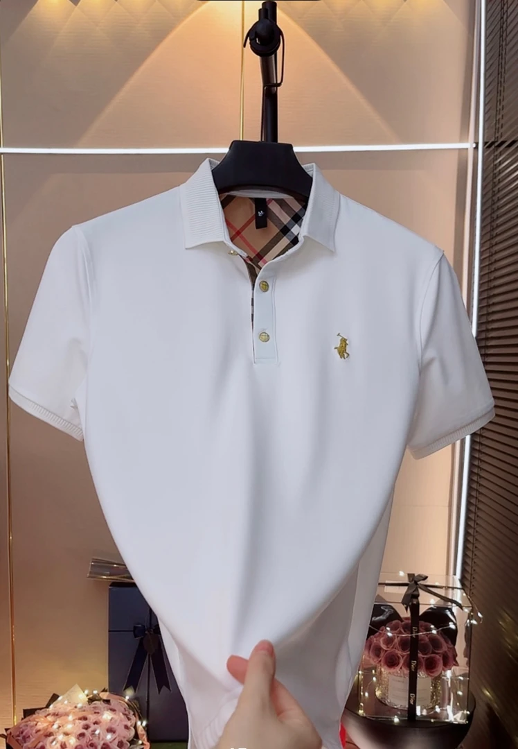 5/13白色金标刺绣男士翻领短袖POLO衫春夏季透气舒适休闲百搭上衣