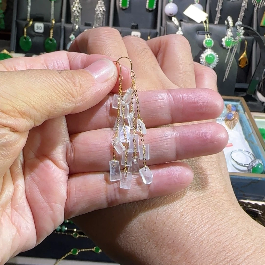 翡翠18K金镶嵌颈饰耳钩