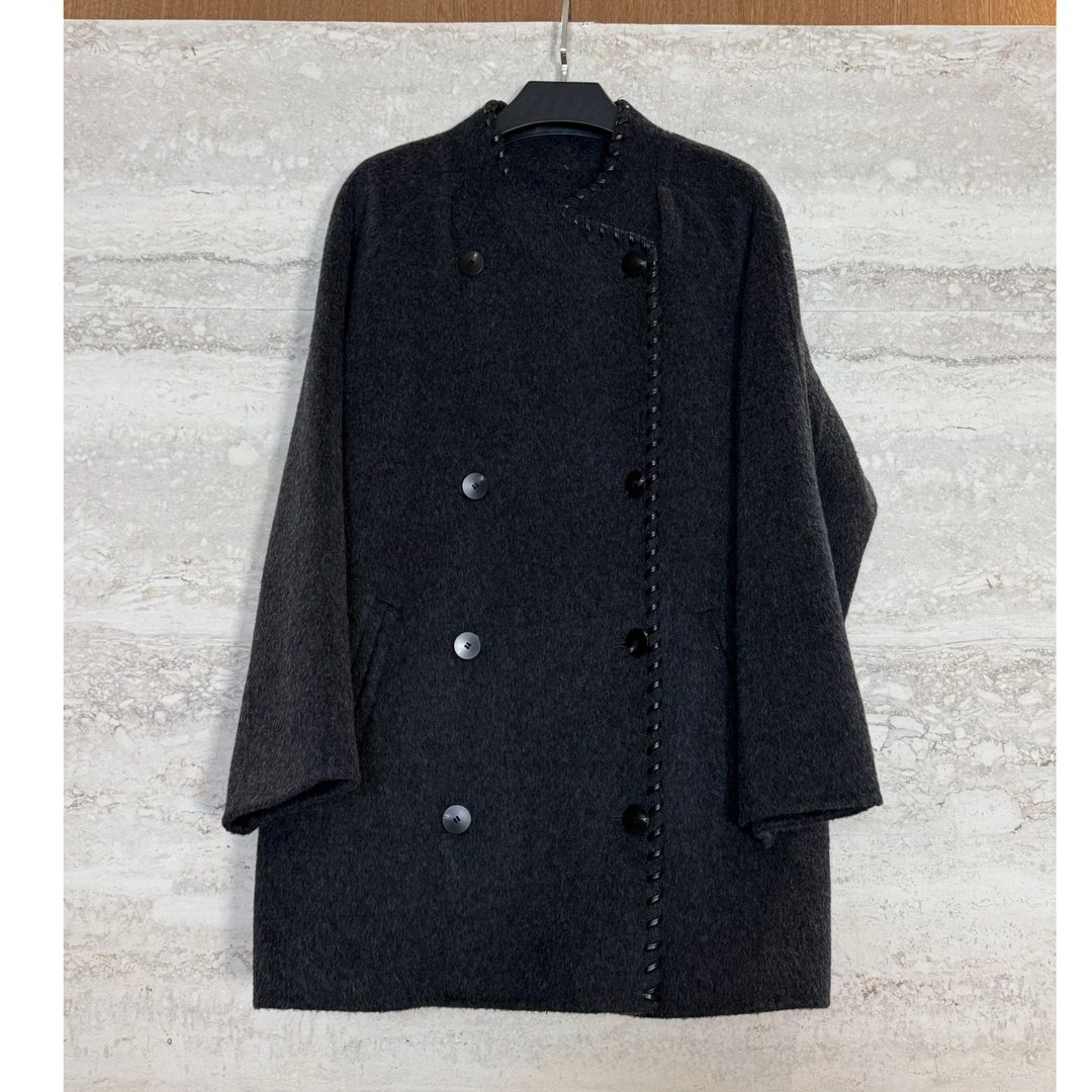 TANTAN 时尚休闲圆领双排扣长短款大衣4328