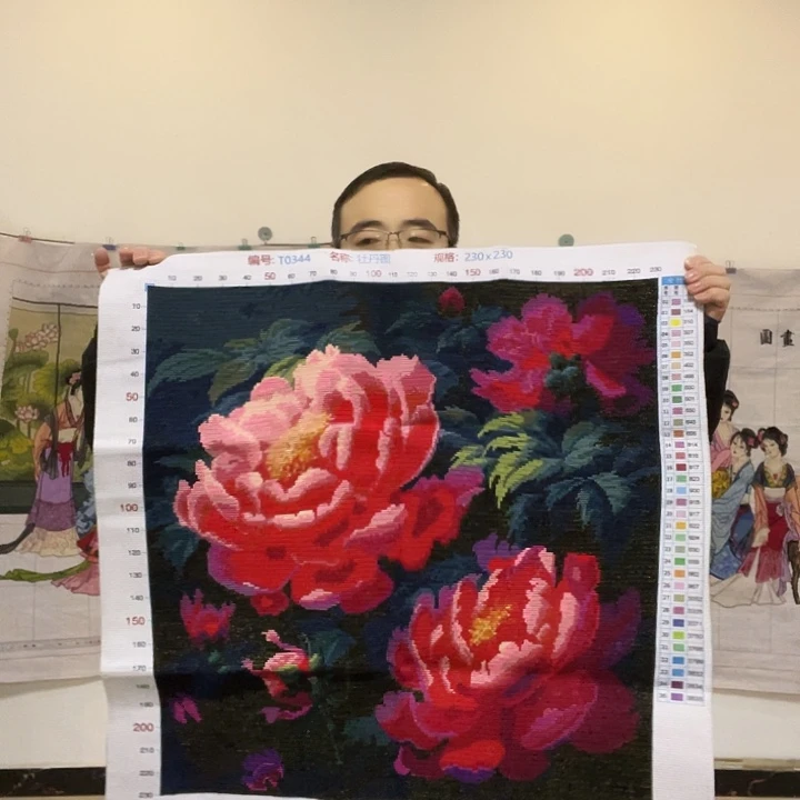 棉手工十字绣城市国色牡丹满绣