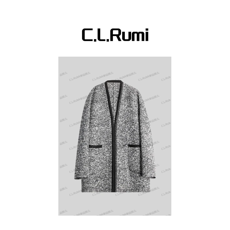 【Rumi精选】“绒雾灰”25早秋宽松慵懒显瘦花纱毛呢大衣外套7076wt