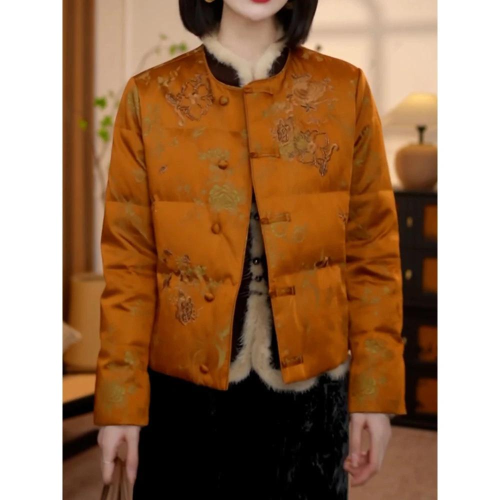 新中式国风洋气复古棉服女2025秋冬新款高级印花宽松百搭保暖外套