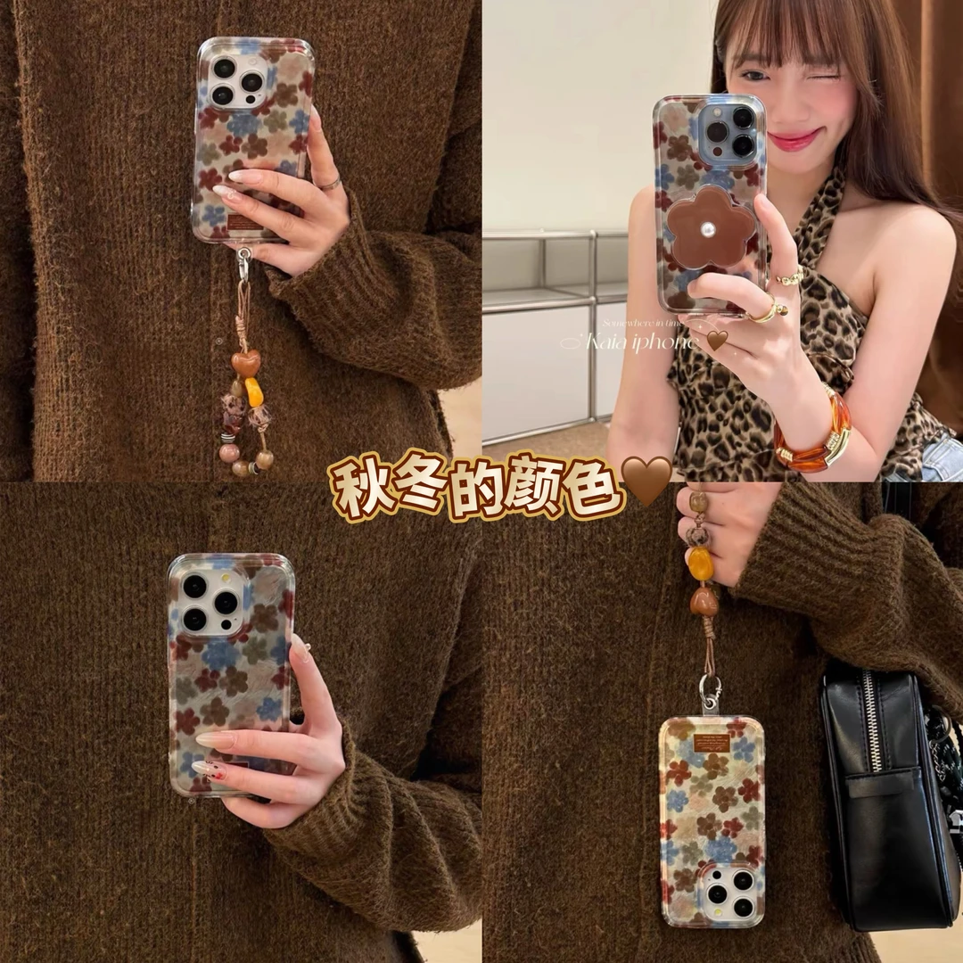 【秋冬款不易发黄】ins风花朵支架链条适用苹果16promax手机壳16/15