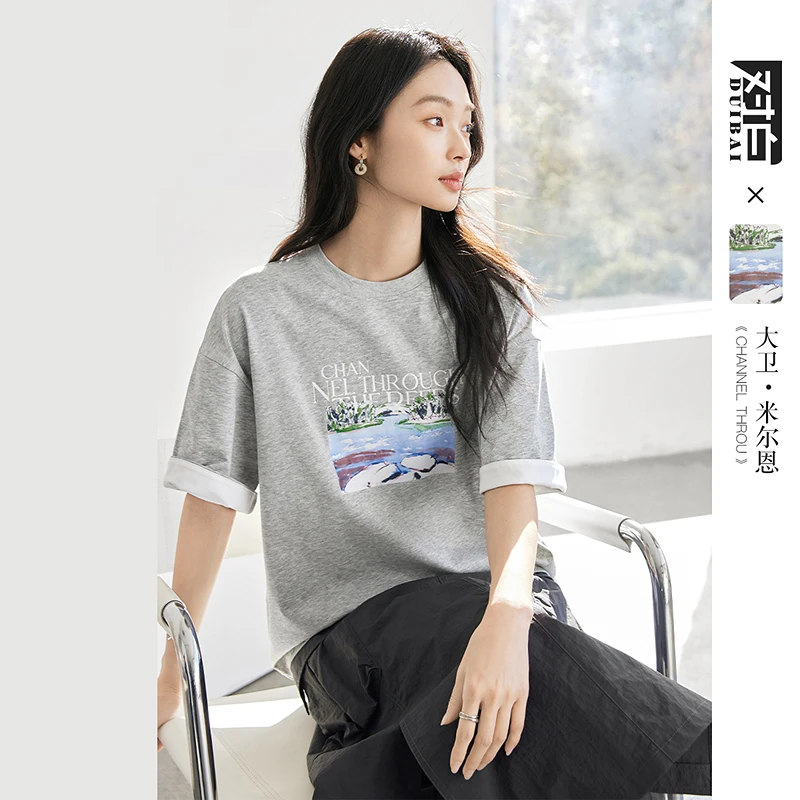 【重百优选】D01对白艺术画作联名休闲字母印花T恤女短袖上衣FDT009