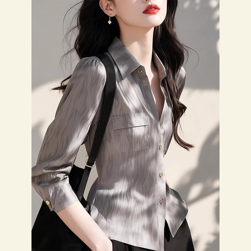 2025春季新款高端欧货洋气独特别致漂亮法式减龄轻奢小众灰色衬衫