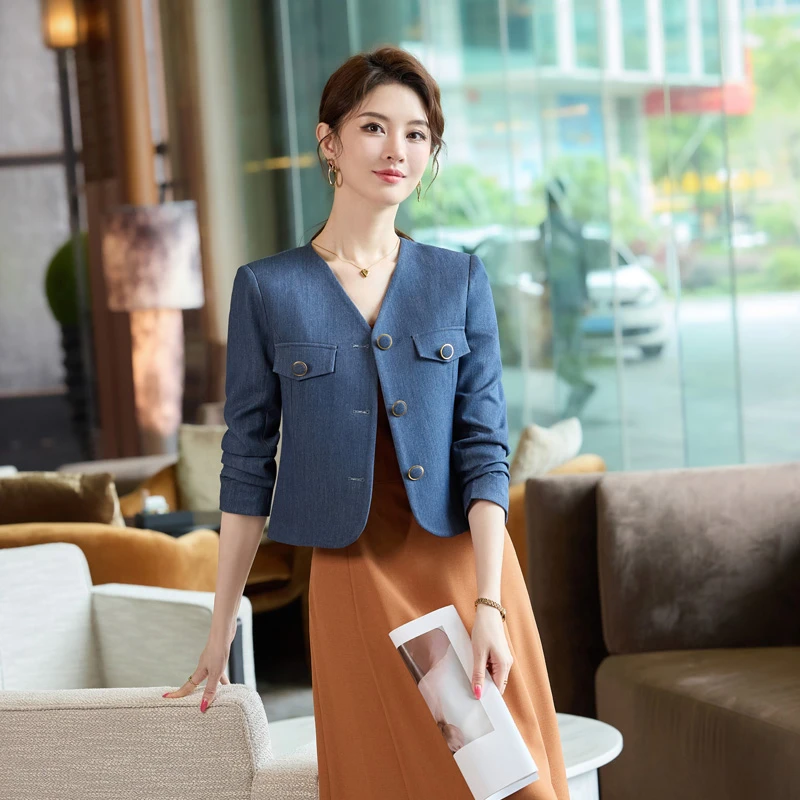 西装外套女2025新款连衣裙套装休闲百搭外套纯色女士长袖西服套裙