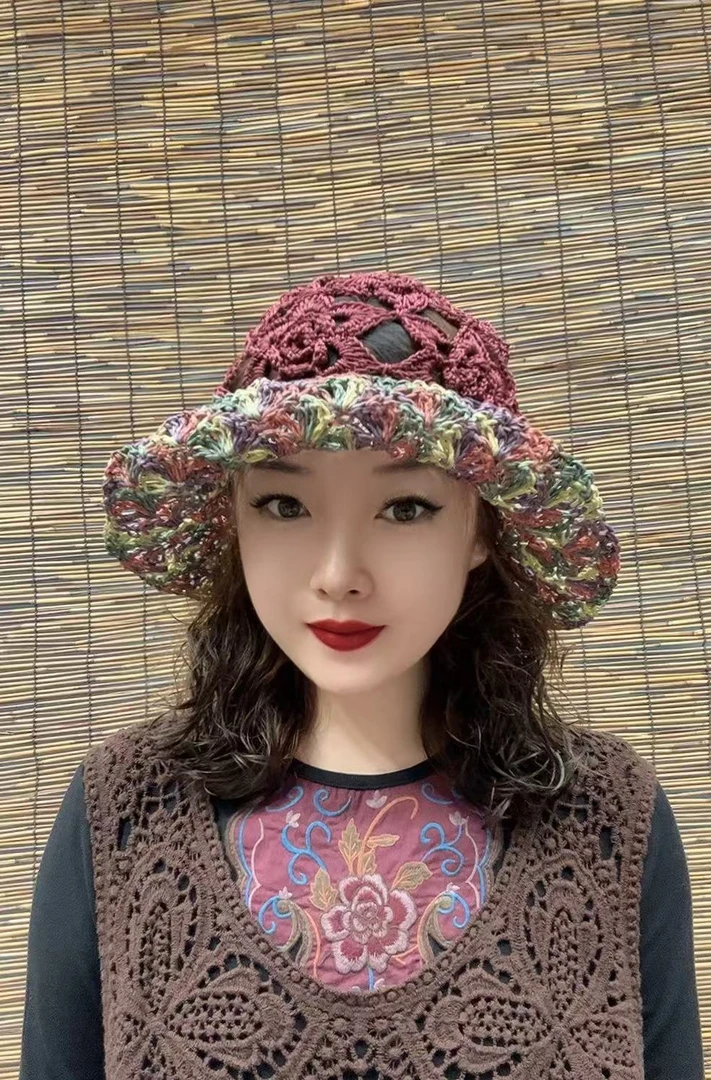 冰丝线六角形拼色渔夫帽（可局部擦拭）