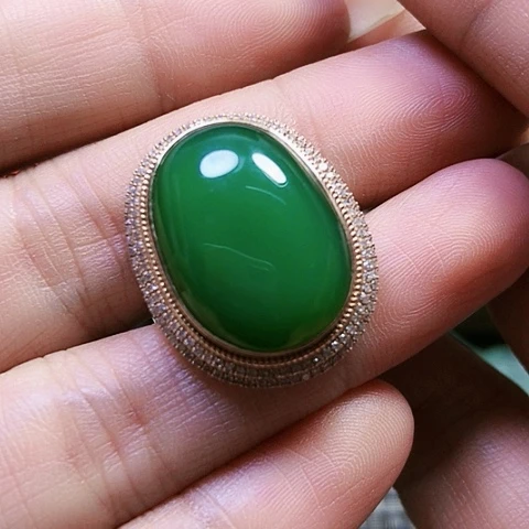 和田玉戒指18K金镶嵌