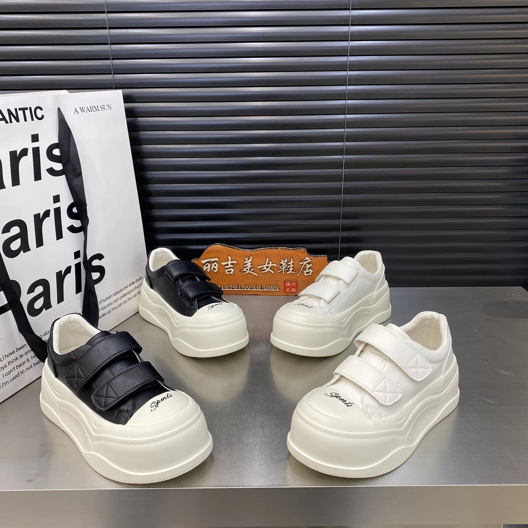 欧货女鞋2025新款真皮厚底面包小白鞋百搭显脚小休闲运动饼干板鞋