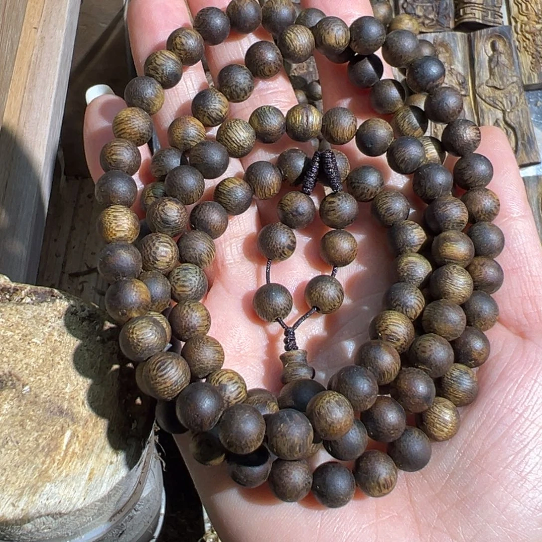 沉香手串乌身圆叶手串卡0.8 31克➕