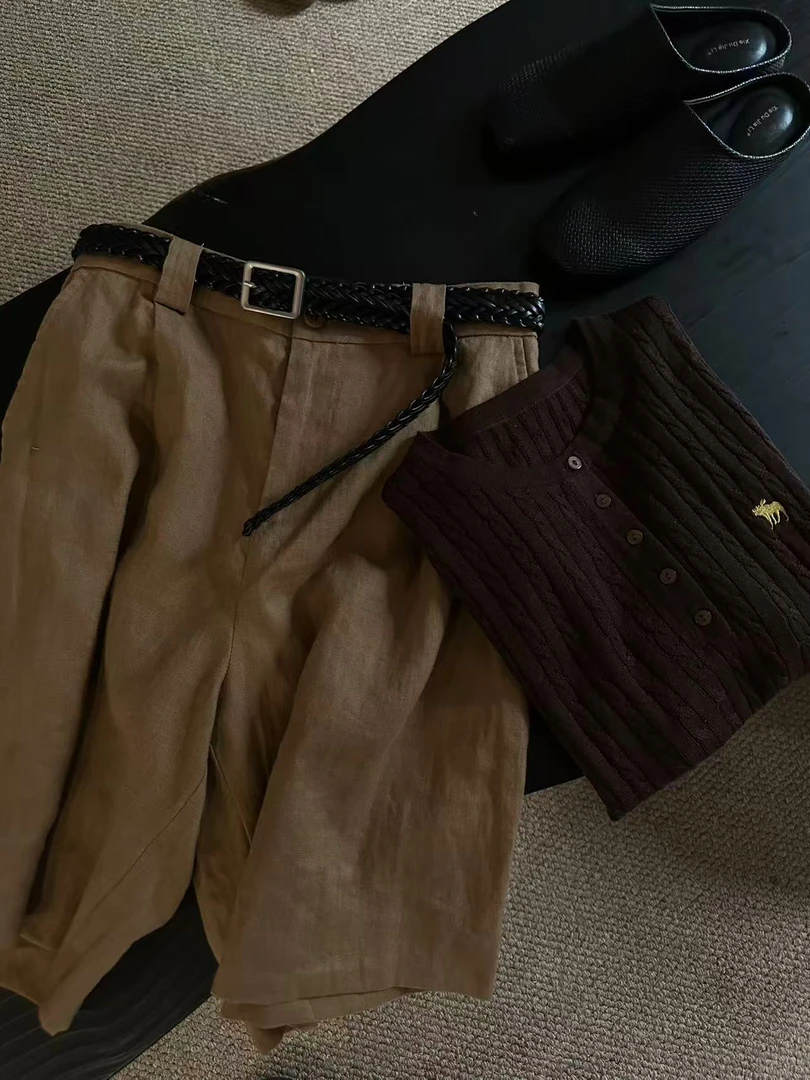 ZCANAL.高品质极简老钱亚麻五分中裤