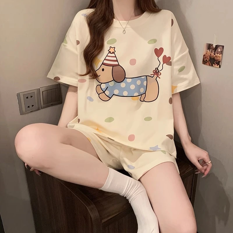 睡衣女夏季短袖2025新款可爱薄款宽松夏天大码套装家居服可外穿