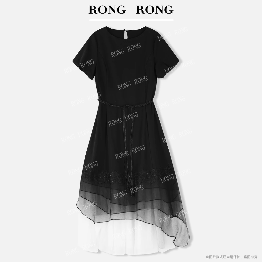 溶溶【夏夜梦妮】RONGRONG醋酸莱赛尔极简风网纱下摆连衣裙YMX3771L